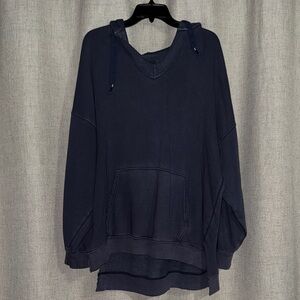 Relaxed V‑Neck Navy Hoodie Aerie